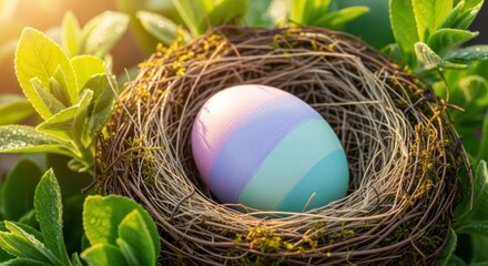 Obraz premium A pastel Easter egg in nest.