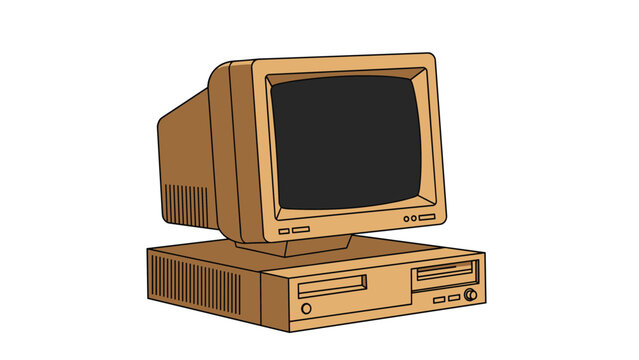Retro desktop computer with a cathode ray tube monitor and large base unit showing vintage technology from the late twentieth century.