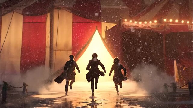 Children Running Towards A Big Top