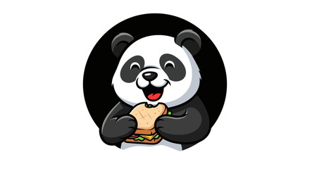 Cartoon panda eating sandwich illustration © Corneto