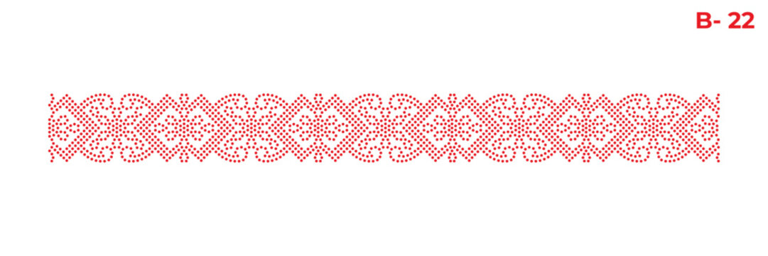Rhinestone hotfix repeating border design with floral and geometric pattern, ideal for saree, ladies' suit, design for laser cutting, 2.2 mm hole size 6 ss.
