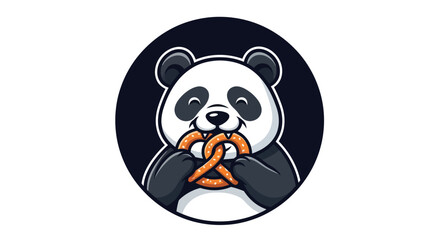 Cartoon panda eating pretzel illustration © Corneto