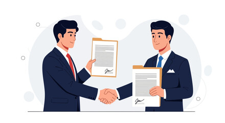 Businessmen shaking hands over contract agreement, partnership deal, successful negotiation