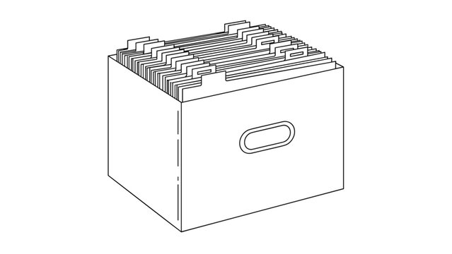 White office file box full of organized folders with tabs for document storage and archive management concepts.