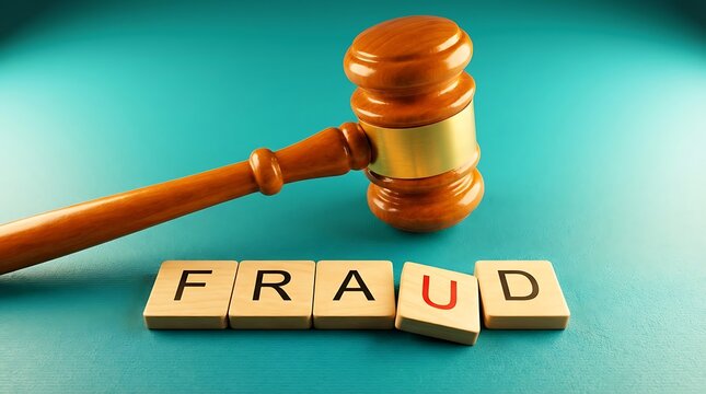 Judge gavel and wooden blocks spelling fraud for financial crime and legal justice concept