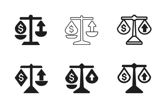 Financial Planning Icons. Financial planning basics. Icon set. Set Logo of Financial planning basics: income expense balance. harmonious logo variations of the