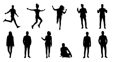 Obraz premium Set of 10 black human silhouettes vector
