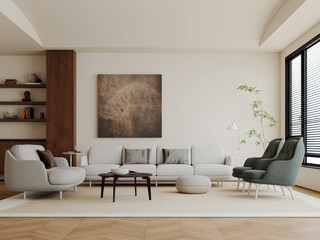 Naklejka premium Large luxury modern bright interiors Living room mockup illustration 3D rendering Generated Color Image