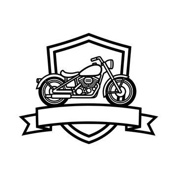 Black and White Line Art Motorcycle Emblem Logo
