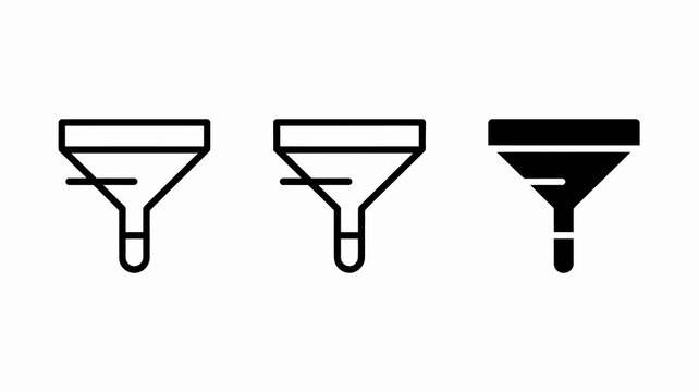 A simple graphic displays three black funnel icons in varying stages of fill representing a process or filtering concept high quality professional detailed modern elegant stylish