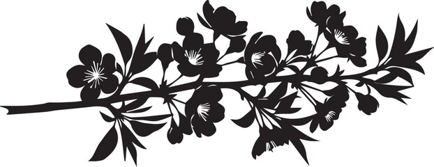 Cherry blossom branch vector silhouette illustration line art blooming tree floral design © MDRAYHAN