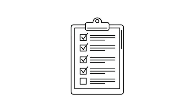 Plain white clipboard with a document containing five rows of text and checkboxes with four ticks and one empty box.