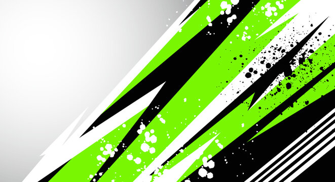 Dynamic Abstract Sports Background with Vibrant Green Black and White Splatter Effects