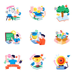 Obraz premium Set of Education and Learning Flat Illustrations