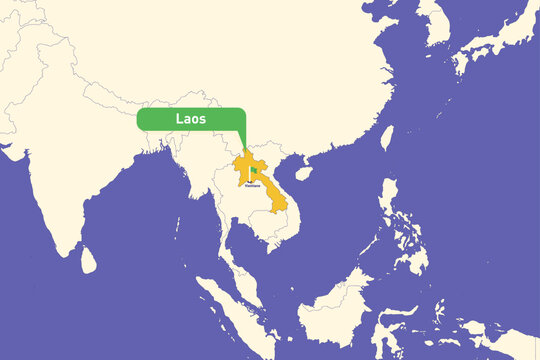 Highlighted infographic map illustration of Laos, ideal for education, travel guides, and geography presentations.