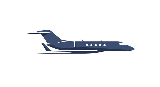 Dark blue private jet airplane illustration.
