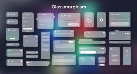 Glassmorphism UI elements collection modern design.