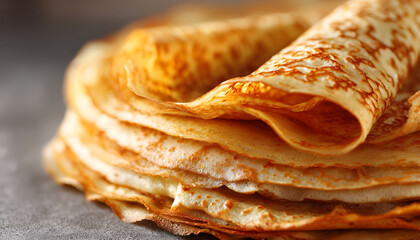 Tasty thin pancake as background, closeup
