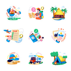 Fototapeta premium Set of Travel and Tourism Flat Illustrations