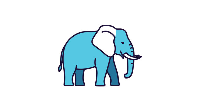 A simple, blue cartoon elephant with a white ear stands on a clean white background in a flat, two-dimensional illustration style.