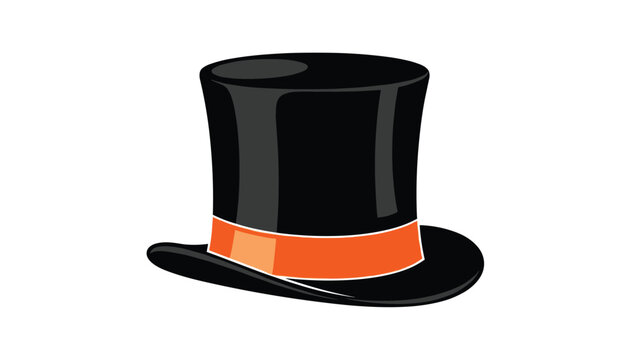 Classic black top hat with a bright orange ribbon band, symbolizing formal attire, magic, or a gentleman's fashion.