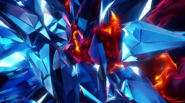 Abstract Crystal Formation with Fiery Energy Pulsating Dark Space Background Cinematic Motion