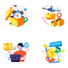 Fototapeta premium Set of Cargo and Shipment Flat Illustrations