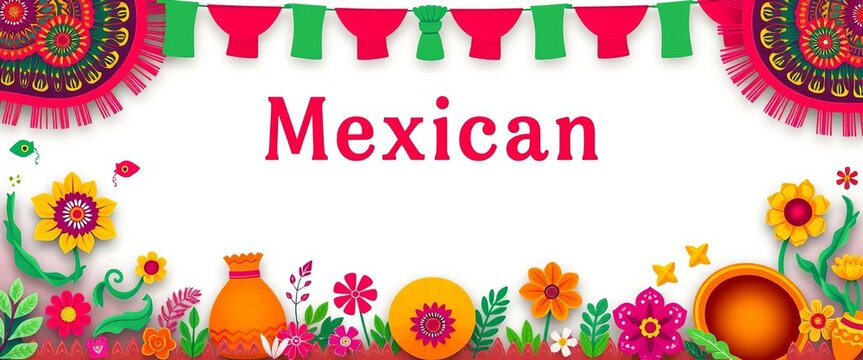 Vibrant vector banner celebrating Mexican holidays; features traditional patterns, vibrant colors, and festive elements,  fiesta,  tequila