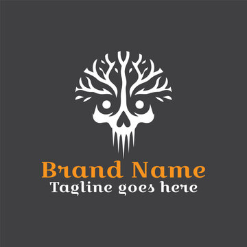 Skull Tree logo. Symbol of life and death. Fully Vector EPS file. CMYK color mode. Editable color. Easy to download.