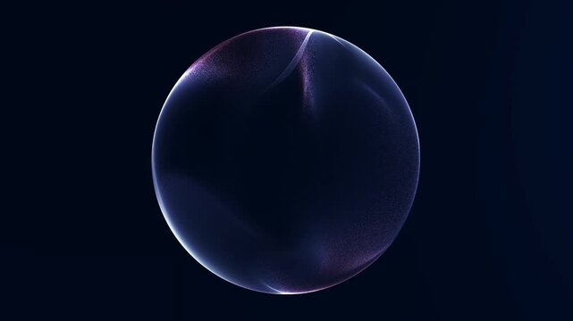 Abstract dark plasma sphere with soft light particles and subtle glow on deep blue background. Futuristic digital orb animation in 4k 60 fps.