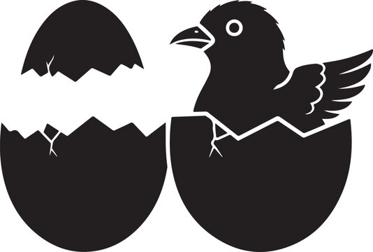 Vector illustration of bird hatching from egg isolated on Transparent Background