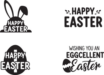 Four different designs of happy easter greetings with bunnies and eggs isolated on transparent background, isolated on white background, Vector © Ripon islam rana