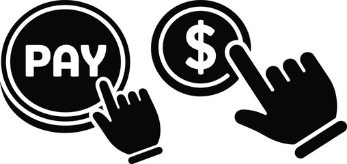 Click to Pay and Dollar Coin Icons with Cursor Hand Pointer money