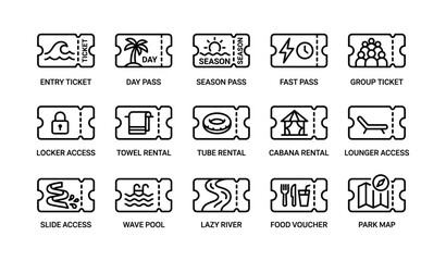 Naklejka premium Amusement park ticket icons for access and rentals