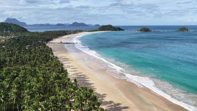 Cinematic aerial video of Nacpan beach on Palawan in the Philippines 