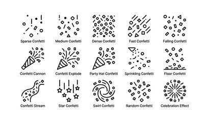 Diverse confetti icons collection for celebratory designs