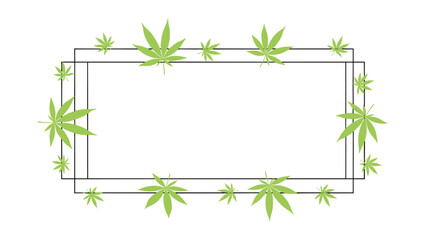 Green cannabis leaves arranged in a rectangular frame border on a white background for medical or recreational use.