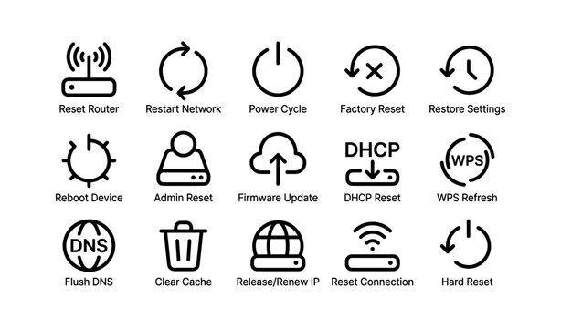 Network and router icons for troubleshooting and configuration