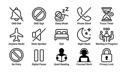 Fototapeta premium 16 minimalist icons for dnd, sleep, focus, and privacy in digital settings
