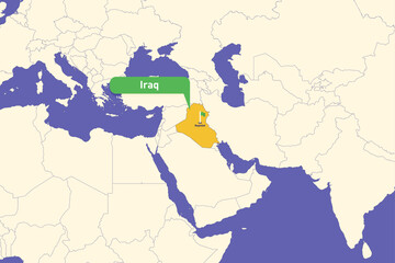 Obraz premium Highlighted infographic map illustration of Iraq, ideal for education, travel guides, and geography presentations.