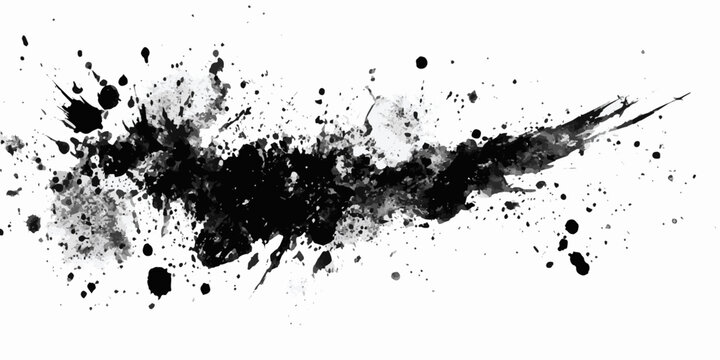A detailed close-up view of a black ink splatter with intricate patterns and textures.