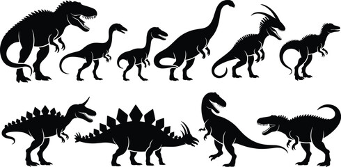Collection of Black Silhouette Dinosaurs prehistoric ancient © It's Sahed