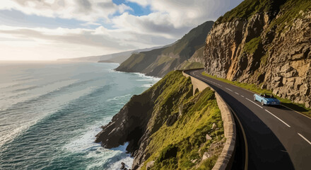 Classic Convertible Car Driving Along Scenic Pacific Coast Highway © Darul akbar