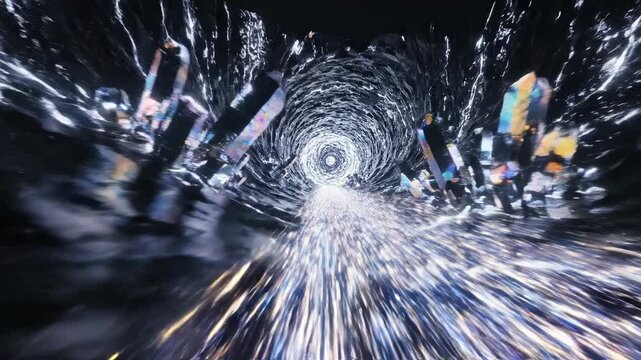 Abstract Hyperspace Tunnel Journey - Fast-Paced Light Speed Travel Through a Cosmic Wormhole.
