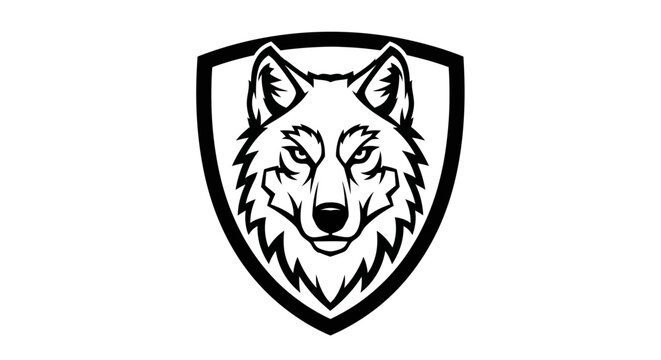 Powerful wolf head mascot logo emblem in a classic shield design. Fierce wild animal vector graphic illustration for branding.