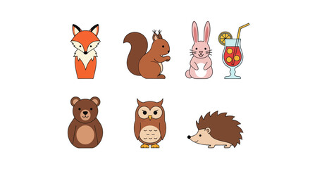 Fototapeta premium Cartoon animals and beverage illustrations