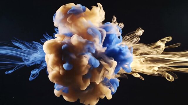 Abstract Colorful Ink Smoke Explosion on Black Background.