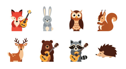 Fototapeta premium Cartoon forest animals with musical instruments