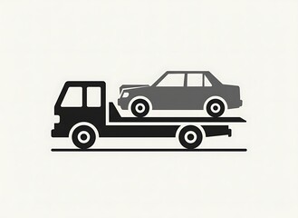Fototapeta premium Tow truck transporting car on flatbed trailer
