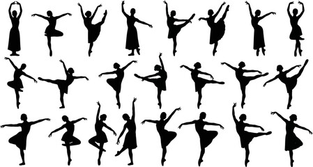 collection of ballet dancer poses silhouettes on white background for design © Badhon